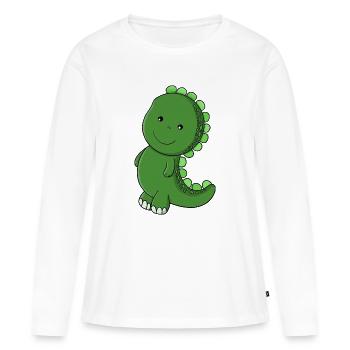 Charme Dino Émeraude - T-shirt manches longues Premium bio Femme - blanc - Devant - Julia (174cm)