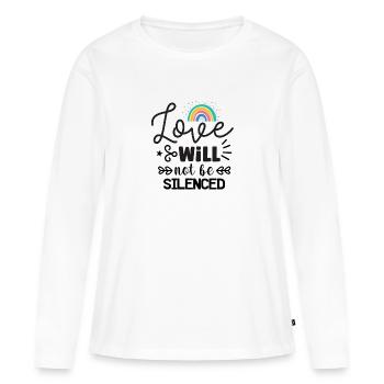 L’amour reste silencieux avec l’arc-en-ciel - T-shirt manches longues Premium bio Femme - blanc - Devant - Julia (174cm)
