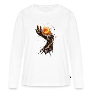 Mechanische Hand, die eine brennende Sonne hält - Frauen Premium Bio Langarmshirt - Weiß - Vorne - Julia (174cm)