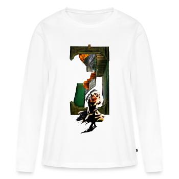 Collage surréaliste - Trop réfléchir - T-shirt manches longues Premium bio Femme - blanc - Devant - Julia (174cm)