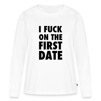 JE BAISE LA PREMIÈRE DATE - T-shirt manches longues Premium bio Femme - blanc - Devant - Julia (174cm)