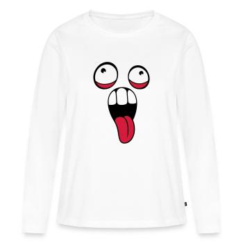 visage fou tête yeux langue langue bouche tendue - T-shirt manches longues Premium bio Femme - blanc - Devant - Julia (174cm)