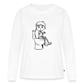 Assis peu wc garçon - T-shirt manches longues Premium bio Femme - blanc - Devant - Julia (174cm)