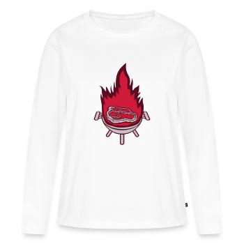 Grillsaison Feuer Steak saftig - Frauen Premium Bio Langarmshirt - Weiß - Vorne - Julia (174cm)