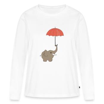 Elefant im Herbst Regentag Regenschirm "happy rain - Frauen Premium Bio Langarmshirt - Weiß - Vorne - Julia (174cm)