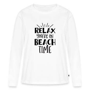 Détendez-vous, vous êtes à l’heure de la plage - T-shirt manches longues Premium bio Femme - blanc - Devant - Julia (174cm)