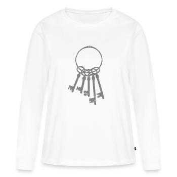 Jeu de clés - T-shirt manches longues Premium bio Femme - blanc - Devant - Julia (174cm)