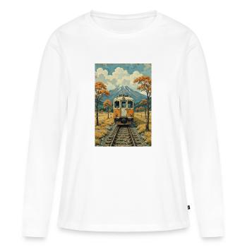 Image de train rétro - T-shirt manches longues Premium bio Femme - blanc - Devant - Julia (174cm)