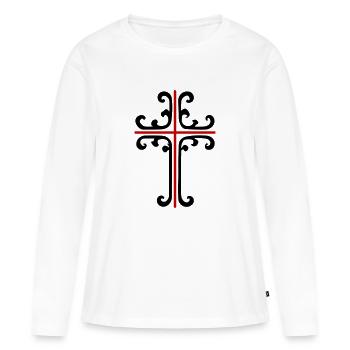 Ornement de croix - T-shirt manches longues Premium bio Femme - blanc - Devant - Julia (174cm)