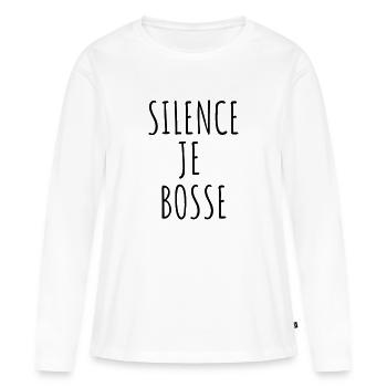 SILENCE JE BOSSE - T-shirt manches longues Premium bio Femme - blanc - Devant - Julia (174cm)
