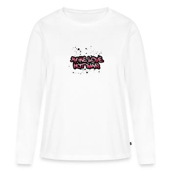 faire l’amour pas la guerre, typo rose, guerre, graffiti - T-shirt manches longues Premium bio Femme - blanc - Devant - Julia (174cm)