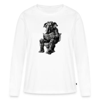 Éléphant sur les toilettes avec du journal – noir et blanc - T-shirt manches longues Premium bio Femme - blanc - Devant - Julia (174cm)