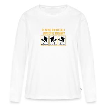 jouer au pickleball améliore la mémoire - T-shirt manches longues Premium bio Femme - blanc - Devant - Julia (174cm)
