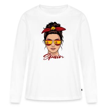 Fille Espagnole Femme Drapeau Espagne - T-shirt manches longues Premium bio Femme - blanc - Devant - Julia (174cm)