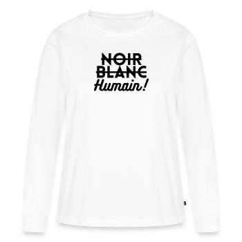 noir blanc humain non au racisme - T-shirt manches longues Premium bio Femme - blanc - Devant - Julia (174cm)