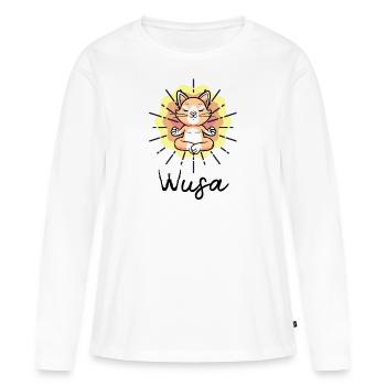 Wusa Yoga Katze Meditation - Frauen Premium Bio Langarmshirt - Weiß - Vorne - Julia (174cm)