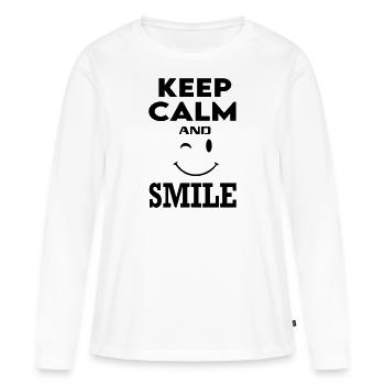 Keep Calm Smile Rire Drôle - T-shirt manches longues Premium bio Femme - blanc - Devant - Julia (174cm)