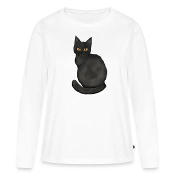 Chat noir - T-shirt manches longues Premium bio Femme - blanc - Devant - Julia (174cm)