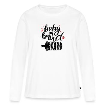 Bébé à bord Grossesse Enceinte - T-shirt manches longues Premium bio Femme - blanc - Devant - Julia (174cm)