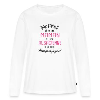 Pas facile d'être maman et Alsacienne - T-shirt manches longues Premium bio Femme - blanc - Devant - Julia (174cm)