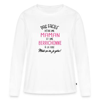 Pas facile d'être maman et Berrichonne - T-shirt manches longues Premium bio Femme - blanc - Devant - Julia (174cm)