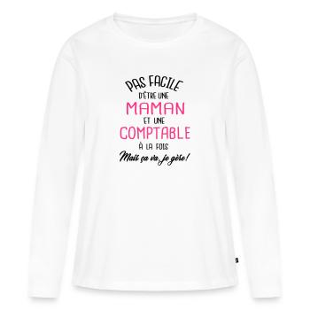 Pas facile d'être maman et comptable - T-shirt manches longues Premium bio Femme - blanc - Devant - Julia (174cm)
