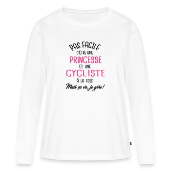 Pas facile d'être princesse et cycliste - T-shirt manches longues Premium bio Femme - blanc - Devant - Julia (174cm)