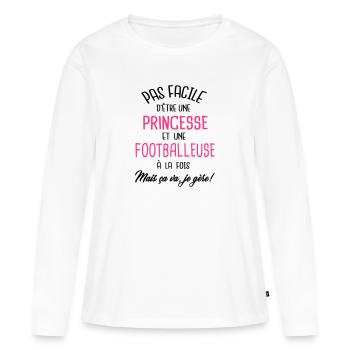 Pas facile d'être princesse et footballeuse - T-shirt manches longues Premium bio Femme - blanc - Devant - Julia (174cm)