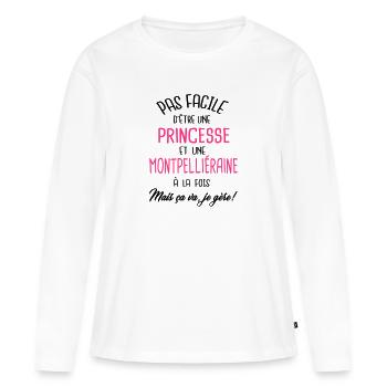 Pas facile d'être princesse et Montpelliéraine - T-shirt manches longues Premium bio Femme - blanc - Devant - Julia (174cm)