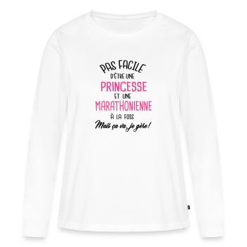 Pas facile d'être princesse et marathonienne - T-shirt manches longues Premium bio Femme - blanc - Devant - Julia (174cm)