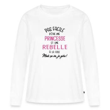 Pas facile d'être princesse et rebelle - T-shirt manches longues Premium bio Femme - blanc - Devant - Julia (174cm)
