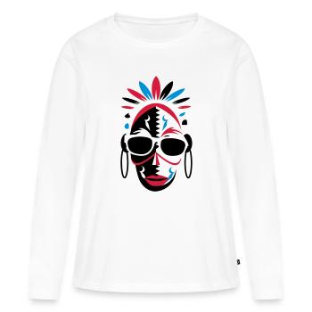 afrikanische Maske mit Sonnenbrille als Stencil - Frauen Premium Bio Langarmshirt - Weiß - Vorne - Julia (174cm)