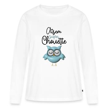 Atsem super chouette bleue 3D - T-shirt manches longues Premium bio Femme - blanc - Devant - Julia (174cm)