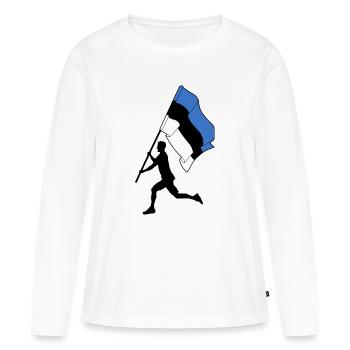 Drapeau Estonie homme courant - T-shirt manches longues Premium bio Femme - blanc - Devant - Julia (174cm)