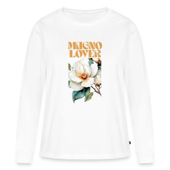 Conception botanique Magnolia Love - T-shirt manches longues Premium bio Femme - blanc - Devant - Julia (174cm)