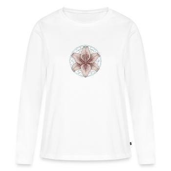Lilie im Zeichenkreis der Alchemie - Frauen Premium Bio Langarmshirt - Weiß - Vorne - Julia (174cm)