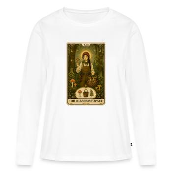 Cueilleur de champignons | Tarot Forêt et Champignons - T-shirt manches longues Premium bio Femme - blanc - Devant - Julia (174cm)