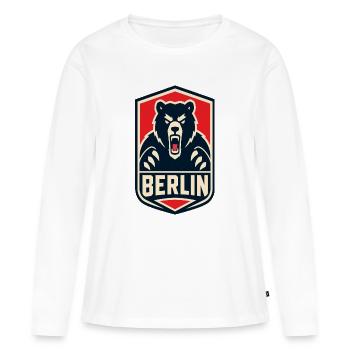 Berlin Bär Schild – Kraftvolles Logo - Frauen Premium Bio Langarmshirt - Weiß - Vorne - Julia (174cm)
