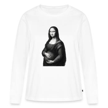 Enceinte avec un ventre de grossesse - T-shirt manches longues Premium bio Femme - blanc - Devant - Julia (174cm)
