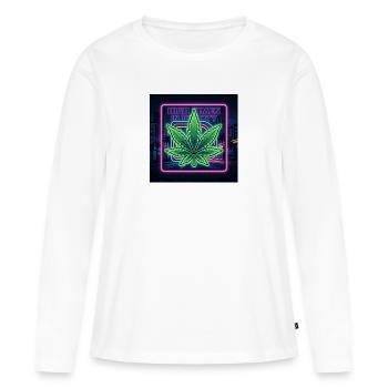 Nuits NEON CANNABIS - T-shirt manches longues Premium bio Femme - blanc - Devant - Julia (174cm)