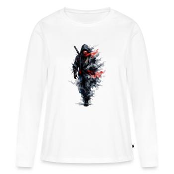 Ninja en voile aquarelle - T-shirt manches longues Premium bio Femme - blanc - Devant - Julia (174cm)