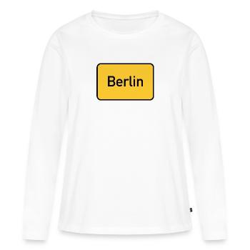 Berlin Ortsschild Gelbe Tafel - Frauen Premium Bio Langarmshirt - Weiß - Vorne - Julia (174cm)
