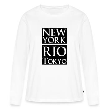 New York, Rio, Tokyo - T-shirt manches longues Premium bio Femme - blanc - Devant - Julia (174cm)