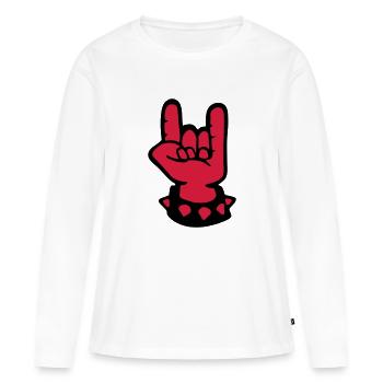 main symbole de metal cornu fourche - T-shirt manches longues Premium bio Femme - blanc - Devant - Julia (174cm)