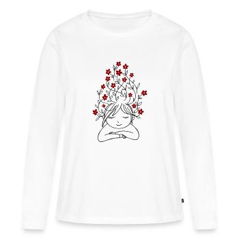 Fille avec des fleurs - T-shirt manches longues Premium bio Femme - blanc - Devant - Julia (174cm)