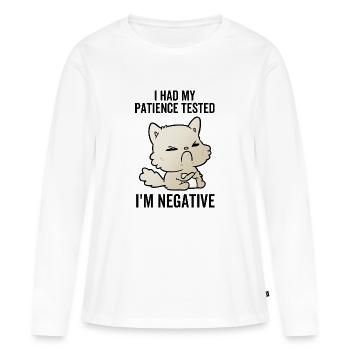 J’ai eu ma patience testée Je suis négatif - T-shirt manches longues Premium bio Femme - blanc - Devant - Julia (174cm)