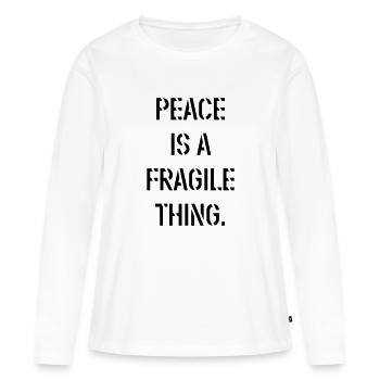 Pochoir pacifisme déclaration de paix contre guerre - T-shirt manches longues Premium bio Femme - blanc - Devant - Julia (174cm)