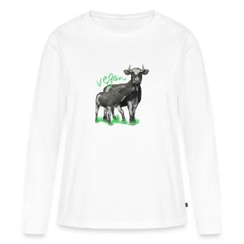 Vache au veau - vegan - T-shirt manches longues Premium bio Femme - blanc - Devant - Julia (174cm)