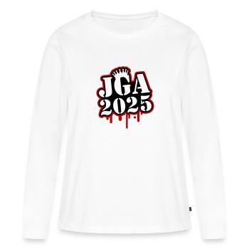 Enterrement de vie de garçon 2025 Enterrement de vie de garçon - T-shirt manches longues Premium bio Femme - blanc - Devant - Julia (174cm)