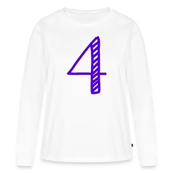 4 ANS. 4e ANNIVERSAIRE. ANNIVERSAIRE 4 ANS. QUATRE - T-shirt manches longues Premium bio Femme - blanc - Devant - Julia (174cm)
